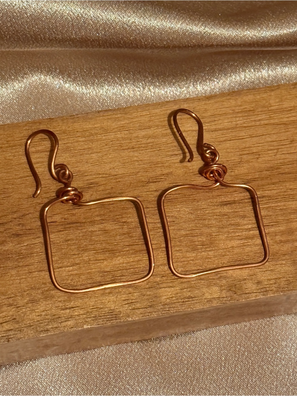 Handcrafted Copper Wire Square Hoop Earrings Minimalist Geometric Dangle - Picture 2 of 4